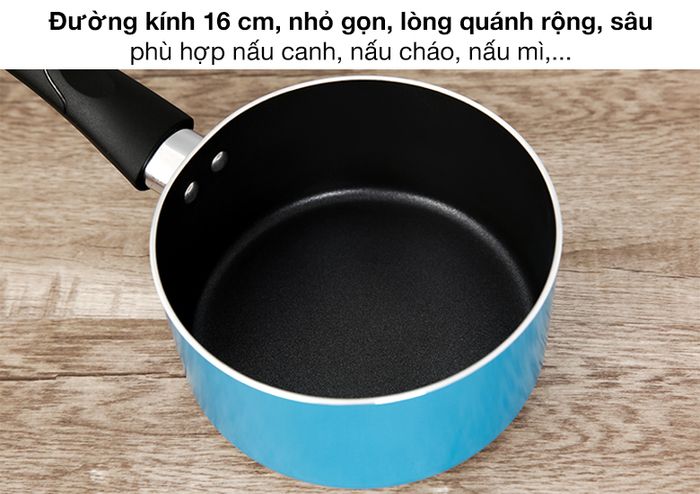Đường kính - Quánh nhôm chống dính đáy từ 16cm Hommy QE003-16 Xanh