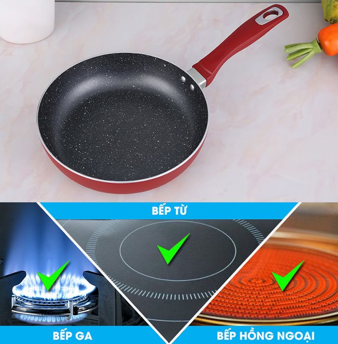 Chảo nhôm chống dính vân đá đáy từ 24cm Delites CE001-24 sử dụng nhiều bếp