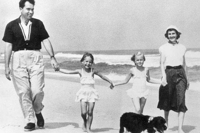The Nixon family and their dog Checkers