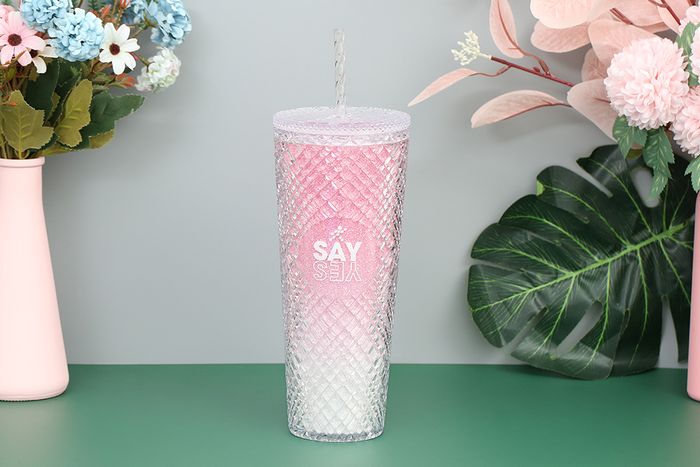 Ly nhựa 2 lớp kèm ống hút 750 ml DMX K750PP53C hồng đậm