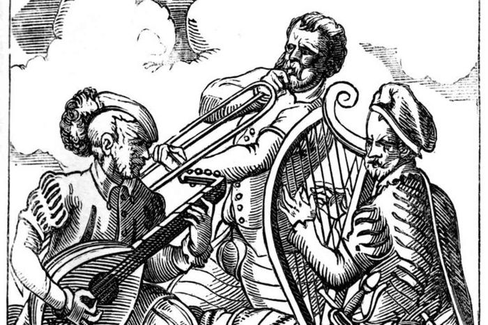 A guitarist, a lutenist and a trombone player, 16th century (1849). Artist: Jost Amman