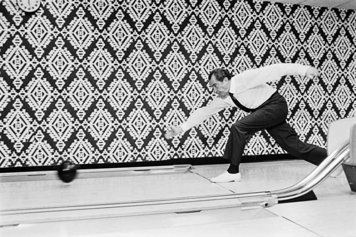 Richard Nixon enjoying a game of bowling