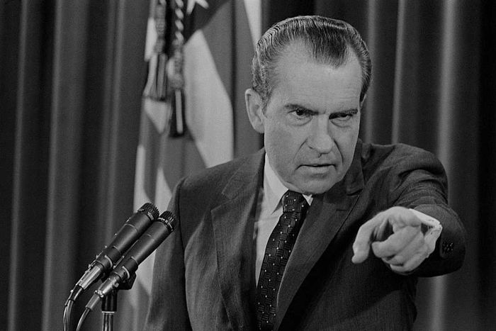 President Nixon Gesturing During a Press Conference