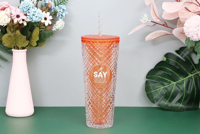 Ly nhựa 2 lớp kèm ống hút 750 ml DMX K750PP53C cam