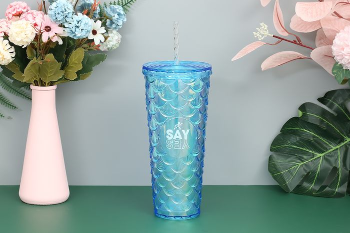 ly nhựa 2 lớp kèm ống hút 700 ml DMX K700PP59 xanh dương