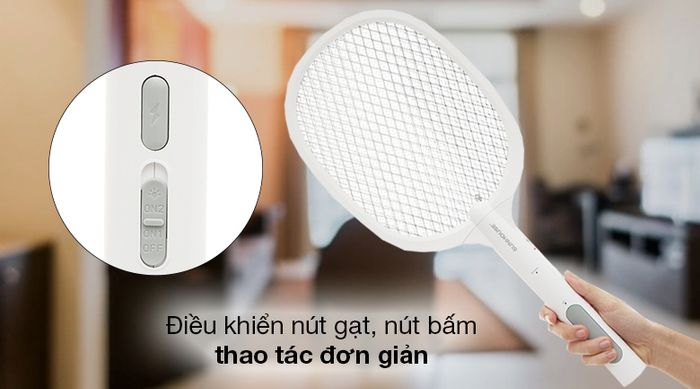 Vợt muỗi thông minh 3 in 1 Sunhouse SHE-Pro11.W - 2 công tắc dạng nút gạt và nút bấm sử dụng đơn giản và tiện lợi kể cả với người lớn tuổi