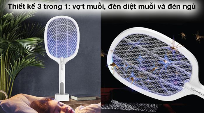 Vợt muỗi thông minh 3 in 1 Sunhouse SHE-Pro11.W - Vợt muỗi thông minh 3 trong 1 tích hợp