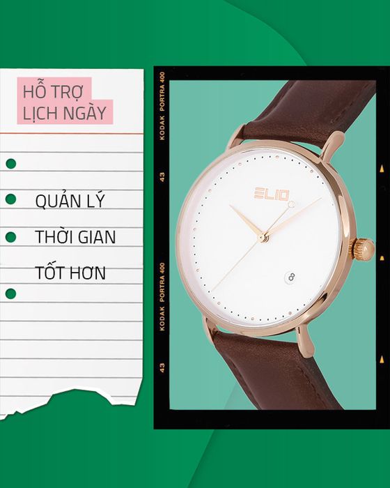Đồng hồ nữ Elio EL062-02 được trang bị ô lịch ngày tiện lợi