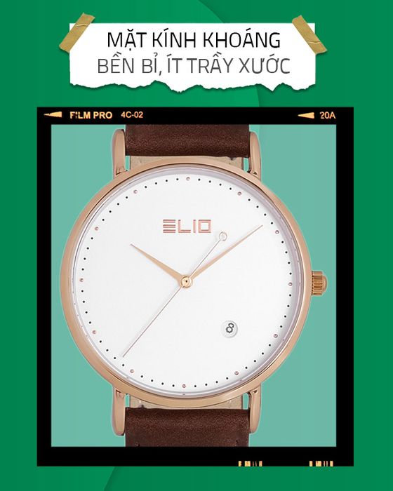 Đồng hồ nữ Elio EL062-02 có mặt kính khoáng chịu lực tốt