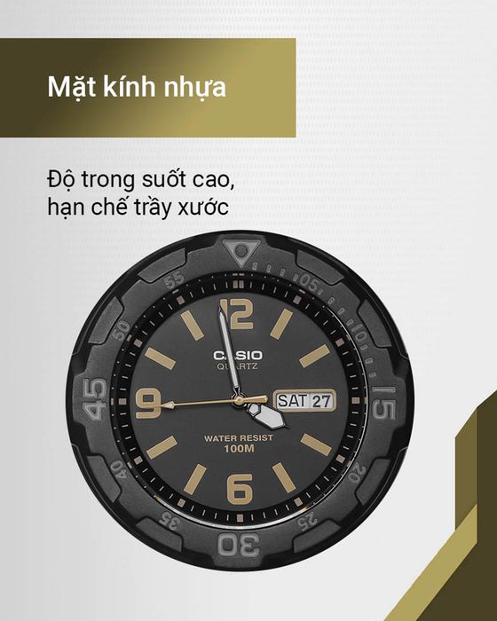 Đồng hồ nam Casio MRW-200H-1B3VDF có mặt kính khoáng trong suốt