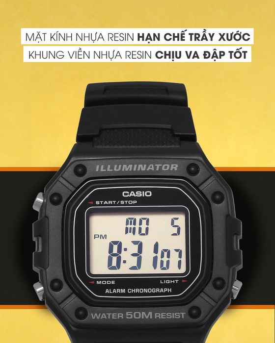 Đồng hồ Nam Casio W-218H-1AVDF khung viền nhựa chịu va đập tốt