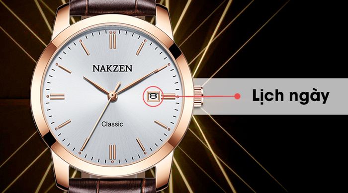 Đồng hồ nam Nakzen SL4072GBN-7NR được trang bị lịch ngày tiện lợi