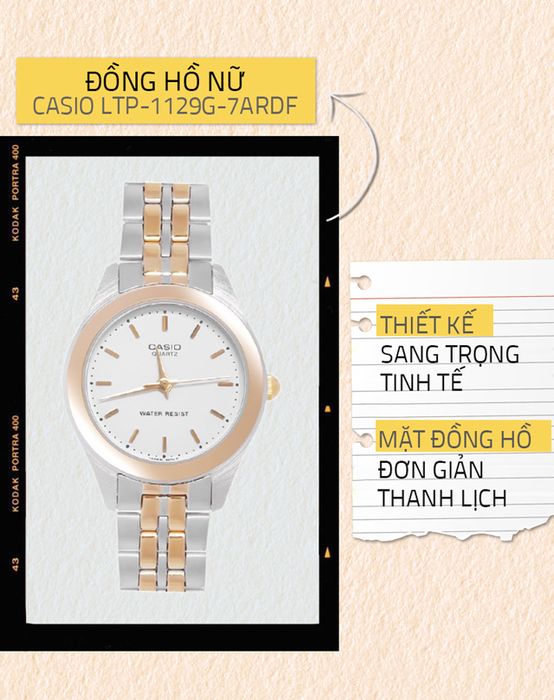 Đồng hồ Nữ Casio LTP-1129G-7ARDF thanh lịch, nữ tính