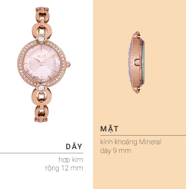 Đồng hồ Nữ Elio ES034-01 mỏng nhẹ cùng dây đeo hợp kim sáng bóng