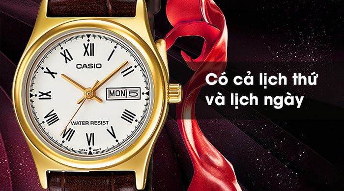 Đồng hồ nữ Casio LTP-V006GL-7BUDF trang bị lịch thứ và lịch ngày tiện ích