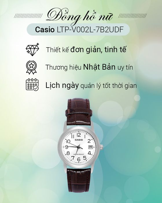 Tổng quan đồng hồ Nữ Casio LTP-V002L-7B2UDF