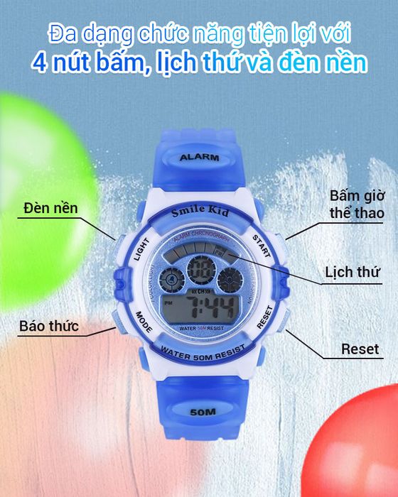 Đồng hồ trẻ em Smile Kid SL059-01 trang bị 4 nút nhấn với nhiều chức năng tiện lợi