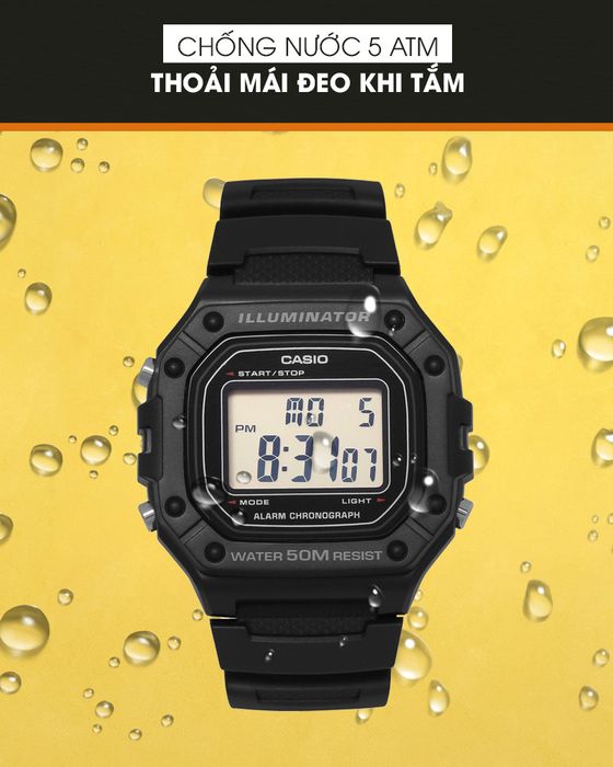 Đồng hồ Nam Casio W-218H-1AVDF có hệ số chống nước 5 ATM