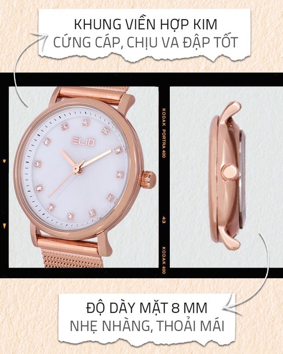 Đồng hồ Nữ Elio ES058-01 có khung viền hợp kim cứng cáp