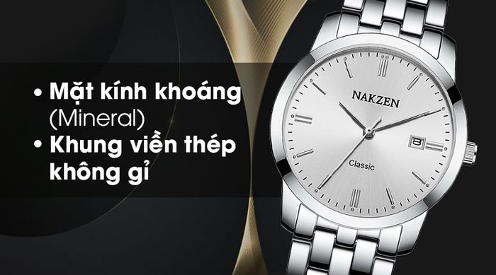 Đồng hồ nam Nakzen SS4072G-7 có mặt kính trong suốt, khung viền bằng thép chống gỉ