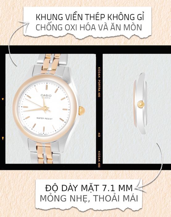Đồng hồ Nữ Casio LTP-1129G-7ARDF có khung viền thép không gỉ cứng cáp
