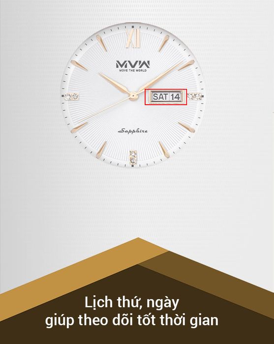 Đồng hồ nam MVW MS060-01 có thêm tiện ích lịch thứ, lịch ngày