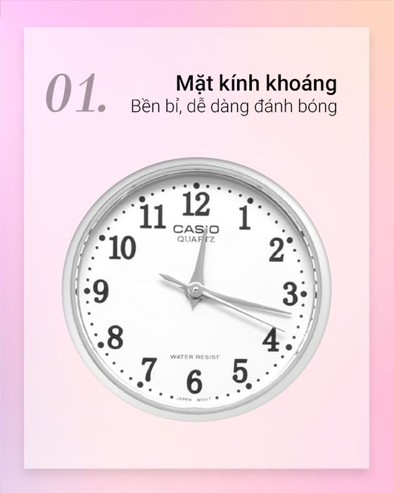 Đồng hồ nữ Casio LTP-1274D-7BDF có mặt kính khoáng chịu lực tốt