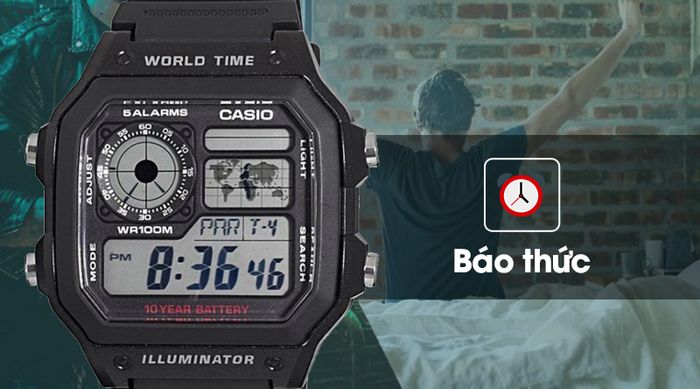 Đồng hồ nam Casio AE-1200WH-1AVDF có báo thức tiện lợi