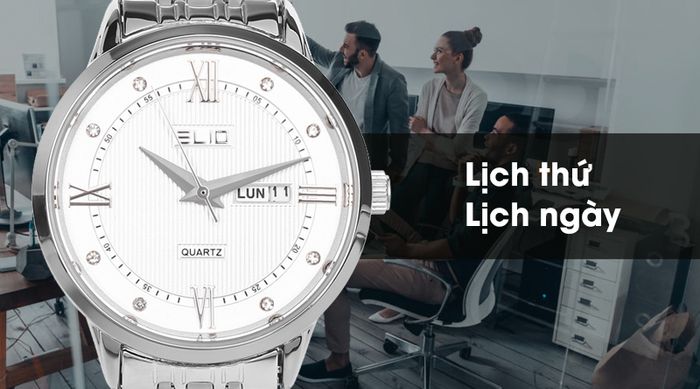 Đồng hồ nữ Elio ES027-C2 được trang bị lịch thứ, lịch ngày tiện lợi