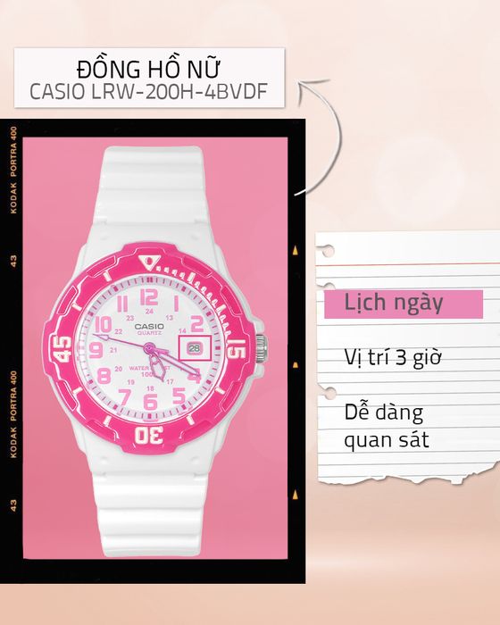 Đồng hồ nữ Casio LRW-200H-4BVDF có lịch ngày tiện lợi