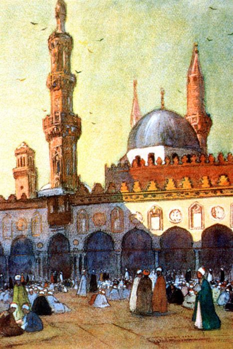 A depiction of the Mosque of Al-Azhar, constructed between 969 and 972, which is linked to Al-Azhar University.