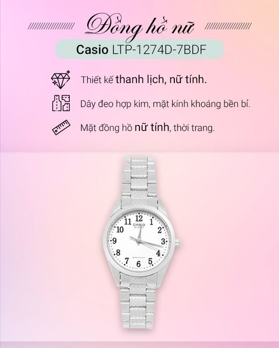 Đồng hồ nữ Casio LTP-1274D-7BDF với thiết kế tinh tế