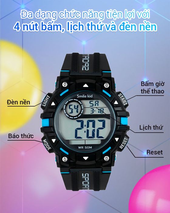 Đồng hồ trẻ em Smile Kid SL065-02 trang bị 4 nút nhấn với nhiều tính năng tiện lợi