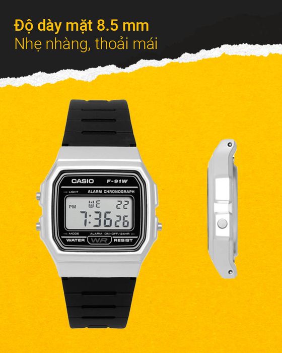 Đồng hồ nam Casio F-91WM-7ADF có mặt nhỏ gọn