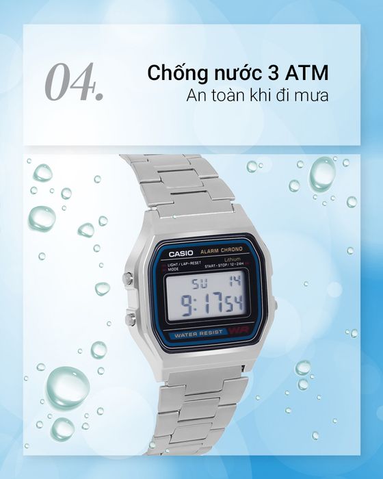 Đồng hồ Unisex Casio A158WA-1DF chống nước 3 ATM