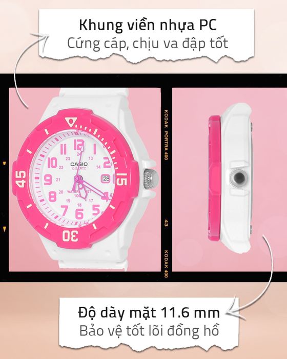 Đồng hồ nữ Casio LRW-200H-4BVDF có lớp vỏ chắc chắn