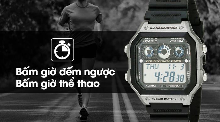 Đồng hồ nam Casio AE-1300WH-8AVDF có tính năng bấm giờ