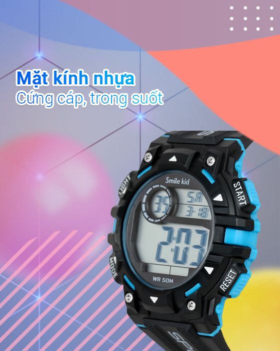 Đồng hồ trẻ em Smile Kid SL065-02 có mặt kính trong suốt, cứng cáp