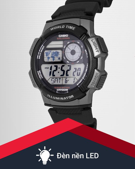 Đồng hồ Casio AE-1000W-1BVSDF - Nam có đèn LED tiện ích