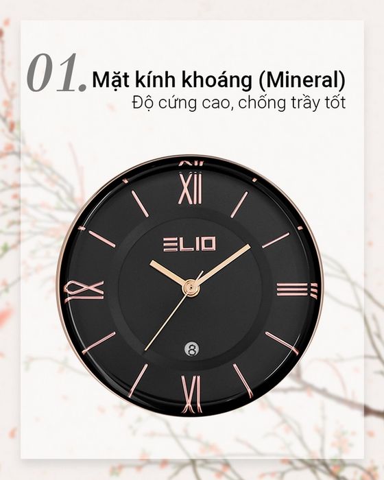 Đồng hồ Nữ Elio EL050-02 có mặt kính trong suốt, chống trầy tốt