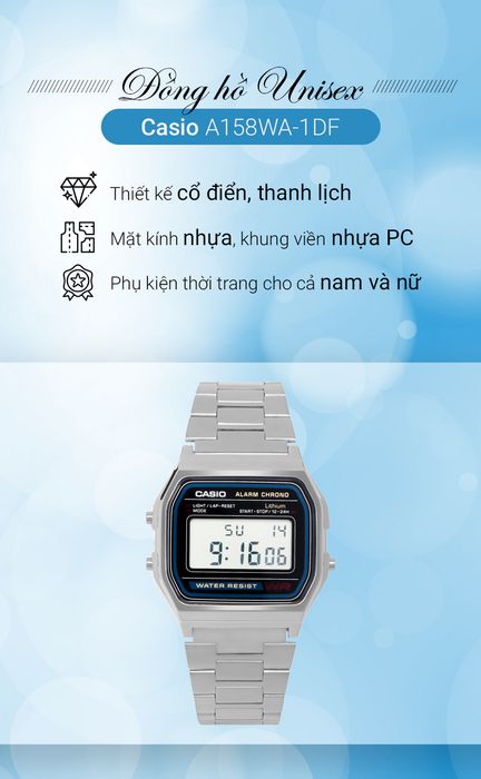 Tổng quan về Đồng hồ Unisex Casio A158WA-1DF