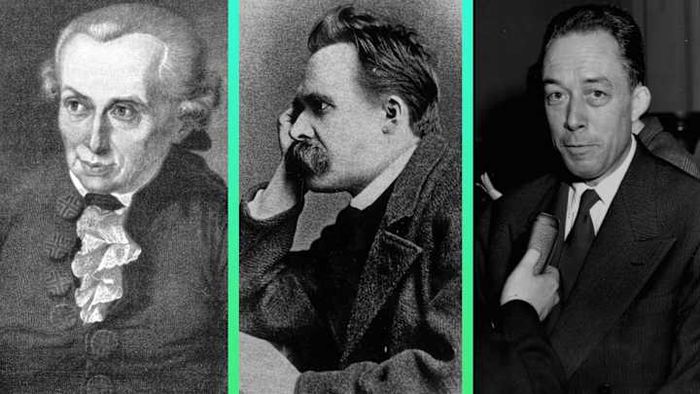 The trio of Immanuel Kant, Friedrich Nietzsche, and Albert Camus.