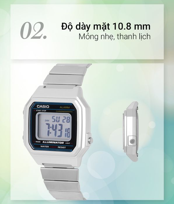 Đồng hồ Unisex Casio B650WD-1ADFcó độ dày mặt 10.8 mm