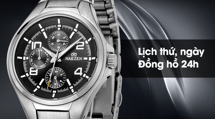 Đồng hồ nam Nakzen SS5002G-1 được trang bị lịch thứ, lịch ngày và 24 giờ tiện lợi