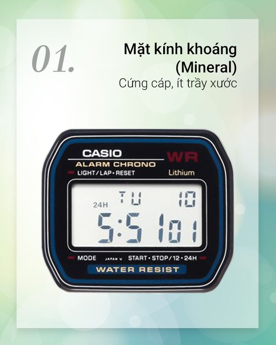 Đồng hồ unisex Casio A159WA-N1DF có mặt kính khoáng trong suốt