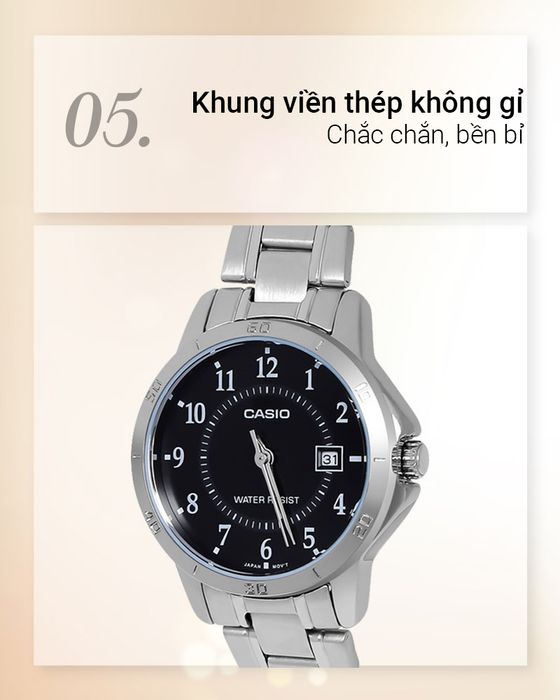 Đồng hồ Nữ Casio LTP-V004D-1BUDF có khung viền bền bỉ