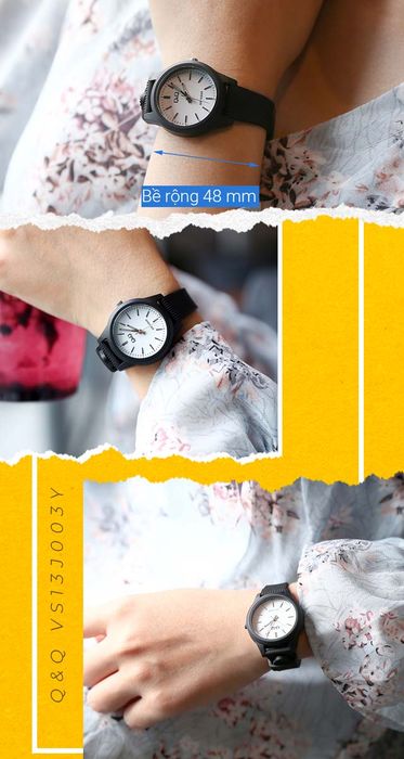 Đồng hồ nữ Q&Q VS13J003Y đeo trên tay