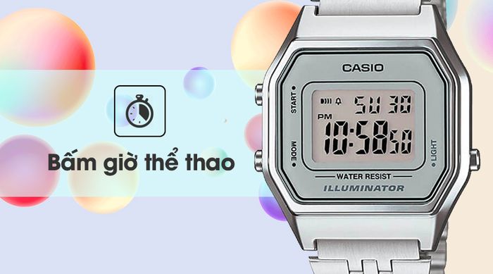 Đồng hồ unisex Casio LA680WA-7DF có tính năng bấm giờ thể thao