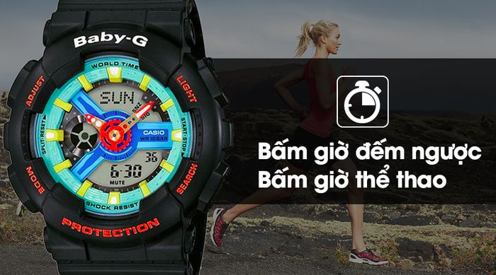 Đồng hồ nữ Baby-G BA-110NR-1ADR có tính năng bấm giờ