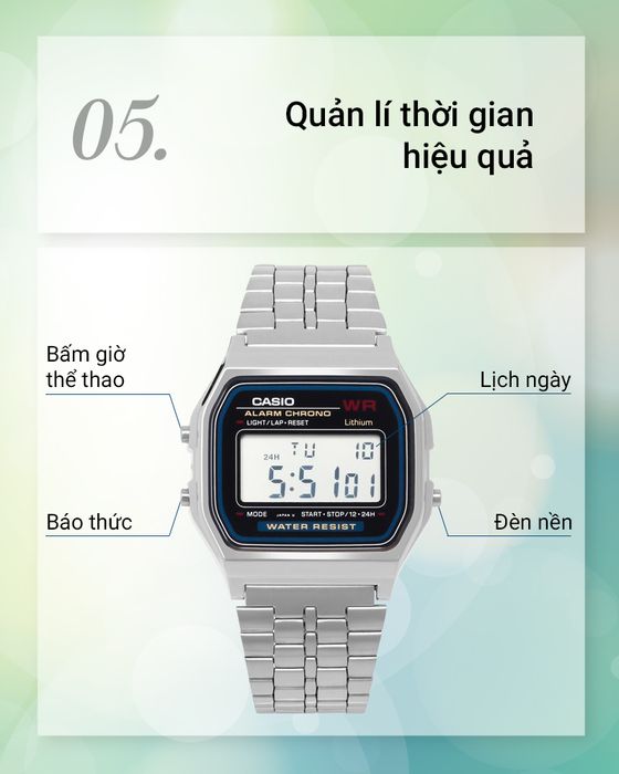Đồng hồ unisex Casio A159WA-N1DF với nhiều tiện ích